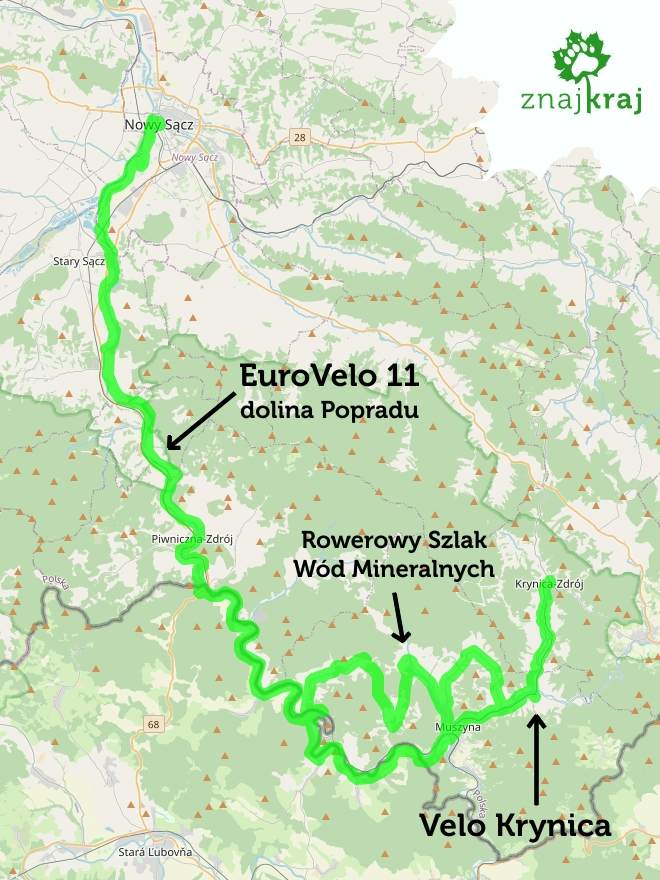 Ma opolska EuroVelo 11 Velo Krynica szlak rowerowy w dolinie